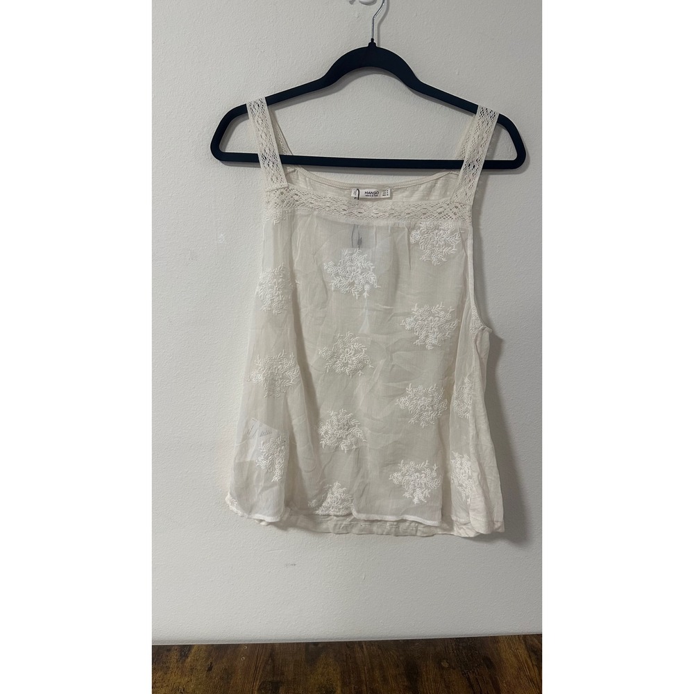 Mango Denim & Tees Off White Embroidered Lace Crochet Sleeveless Boho Top Small